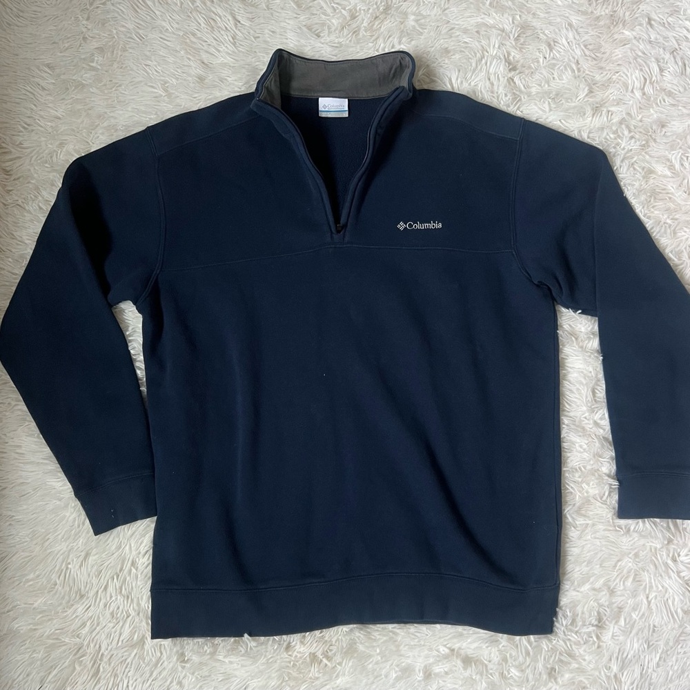 Columbia Men’s Navy Blue 1/4 Zip Pullover Sweatshirt Fleece Mock Neck Size L